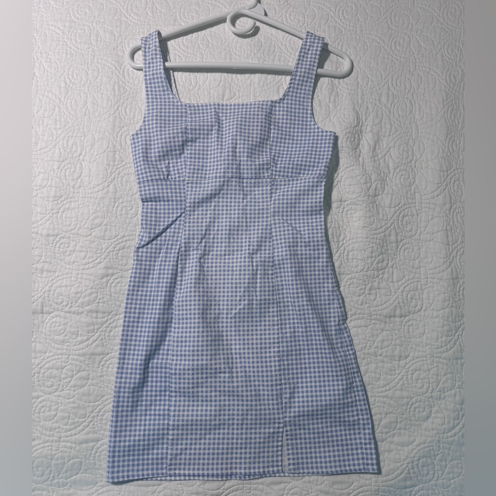 Lulus light blue Gingham Square neck mini dress